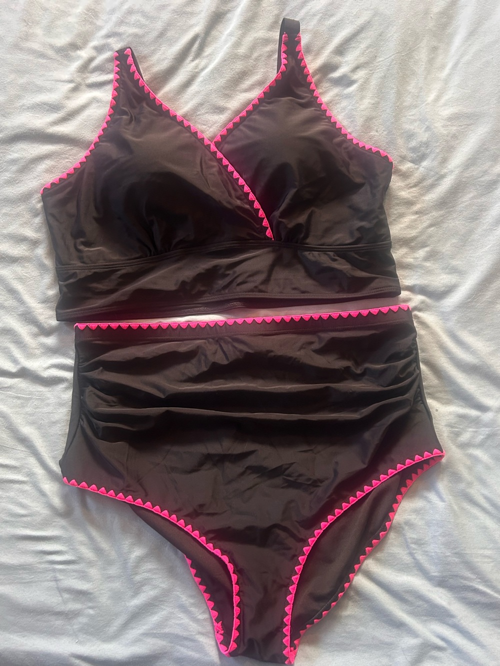 NWOT Bloomchic Black Two-Piece Swimsuit with Hot Pink Trim